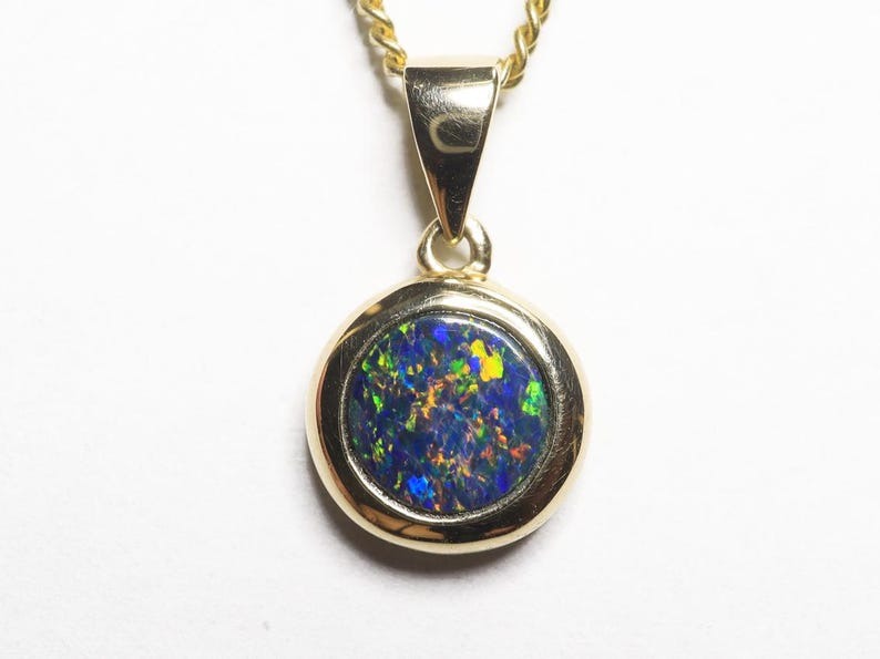 Solid 14k Gold Lightning Ridge Black Opal Doublets Pendant TOG-106