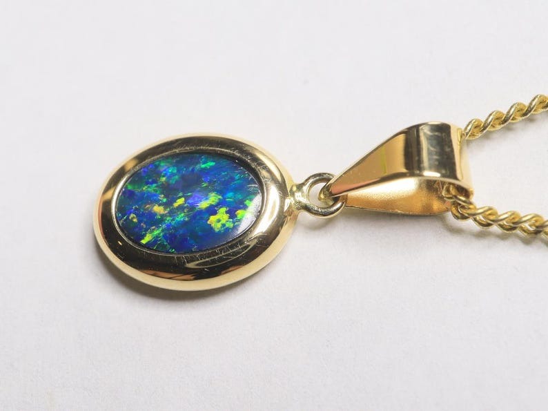 Solid 14k Gold Lightning Ridge Black Opal Doublets Pendant TOG-1120 - Image 2