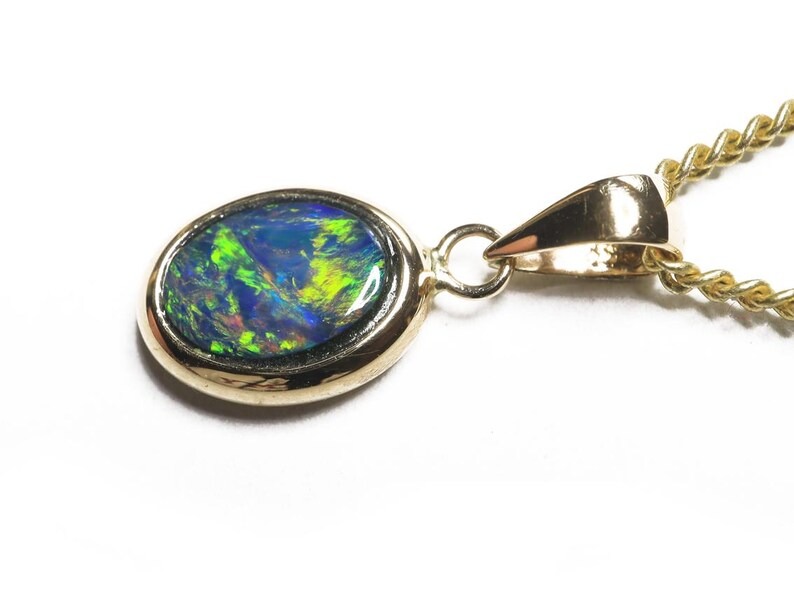 Gold Necklace Lightning Ridge Black Opal Pendant Doublet TOG-1220 - Image 2