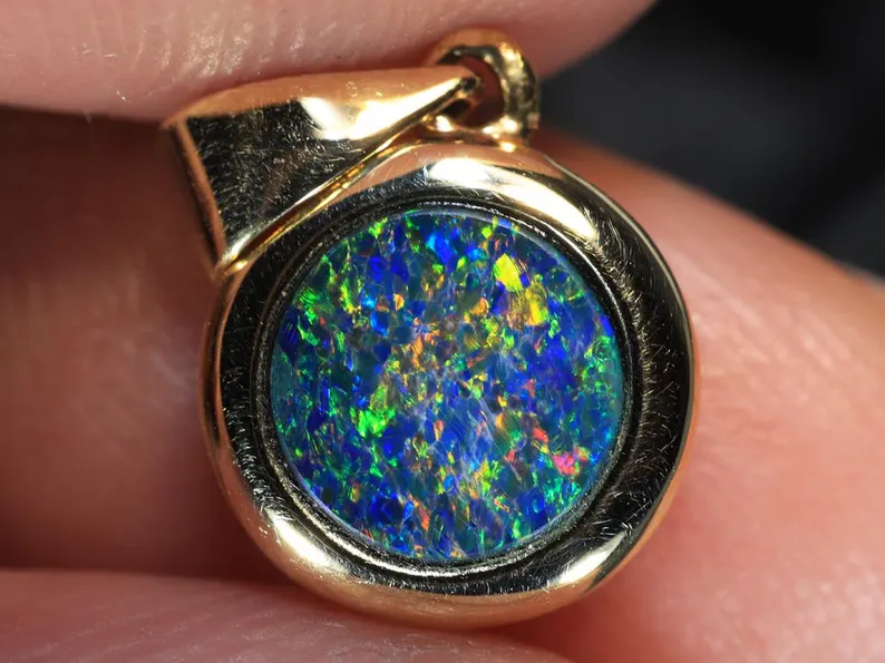 Solid 14k Gold Lightning Ridge Black Opal Doublets Pendant TOG-1060